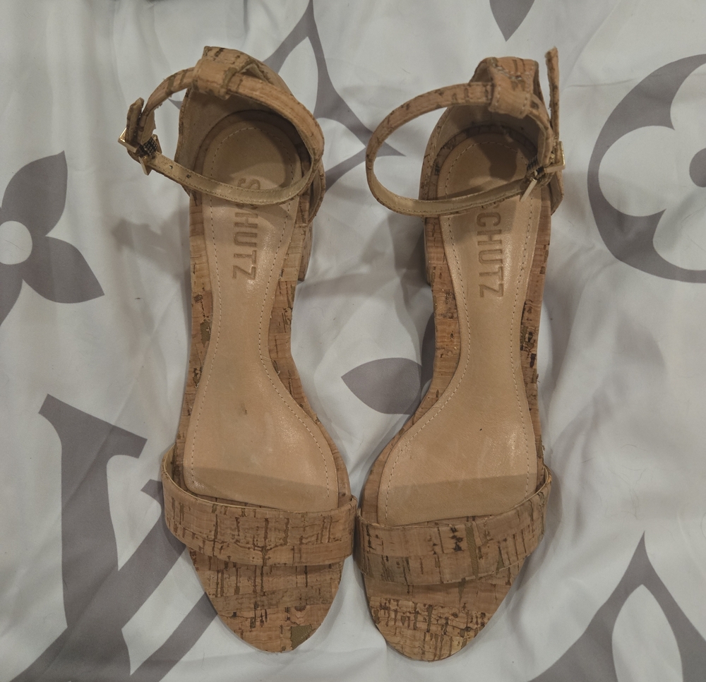 Schutz Size 6 B Cork  Block Heel Shoes